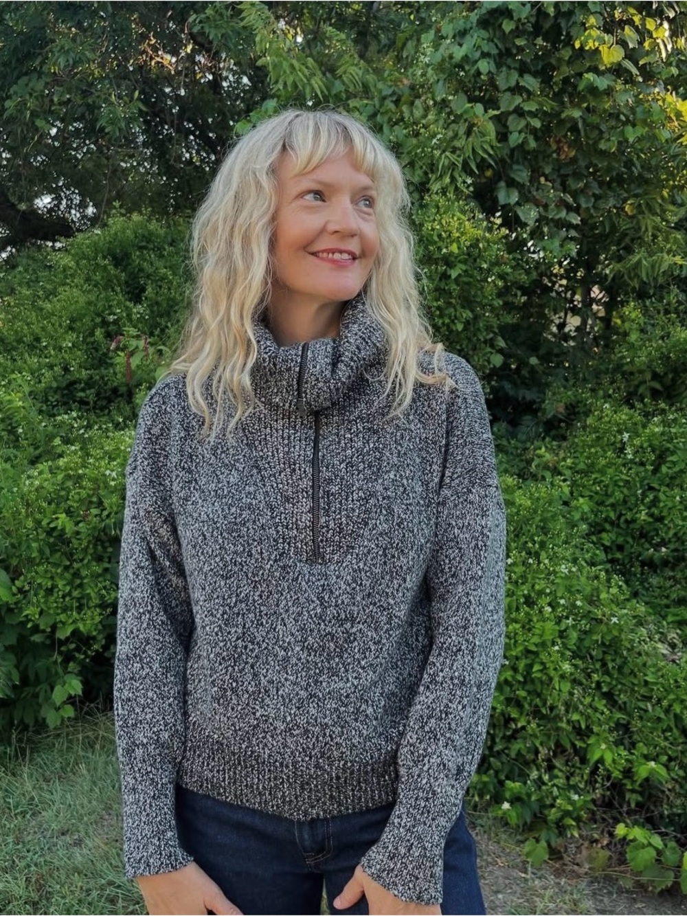Ann Taylor Loft Speckled Gray Funnel Neck Sweater